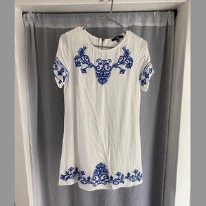 Lulu's M Blue and Ivory Embroidered Shift Dress